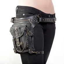 Black Leather Rivet Chain Cross Body Messenger Shoulder Bag Steampunk Gothic Motorcycle Leg Thigh Holster Bag-Matching Corset