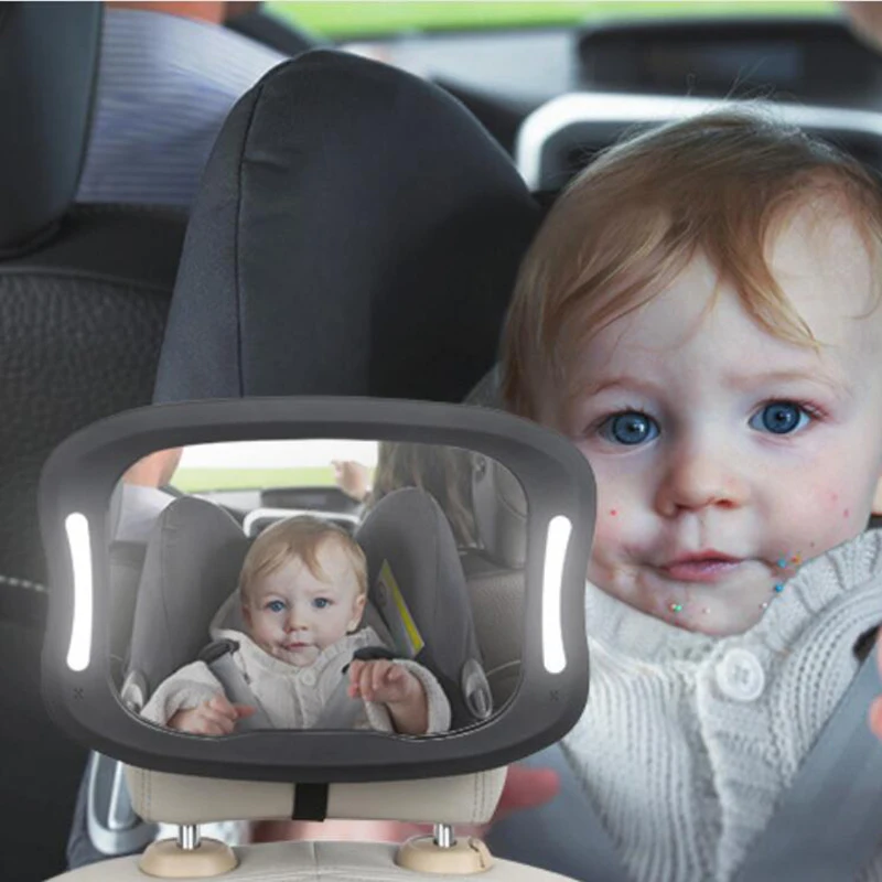 Автомобильное детское автомобильное зеркало, светодиодный светильник, регулируемая небьющаяся задняя часть сиденья, вид сзади, подголовник, крепление зеркала с большим углом обзора