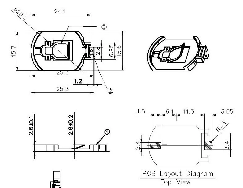 HIKOCHI BS-8-1 SMD CR2016 SMT ультра-тонкий гнездо для батареек-таблеток 2016STM 2,6 мм высокой