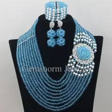 Темно-синий Свадебные бусы бижутерия аксессуары Для женщин Африканский Свадебный комплект с ожерельем для вечеринки, WA149