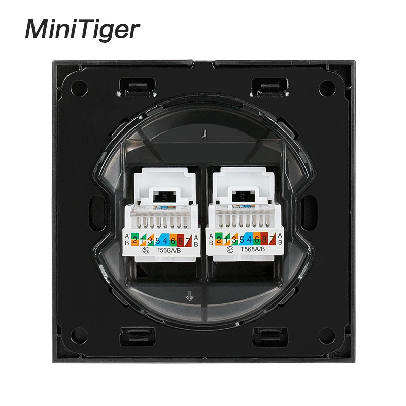Minitiger Белый Роскошный Кристалл Закаленное стекло панель 2 Gang RJ45 Интернет разъем