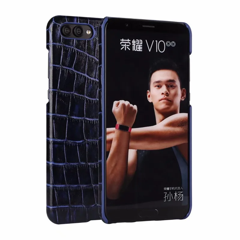 Обувь из натуральной кожи крокодила, grainback чехол для Huawei Honor V10 чехол из кожи аллигатора телефона чехол для Honor V10 задняя крышка - Цвет: Синий