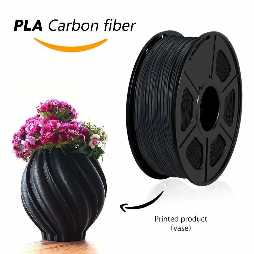 SUNLU PLA углеродное волокно 3d принтер нить 1,75 мм 1 кг с катушкой PLA углеродное волокно нить металлическая текстура расходный материал черный цвет