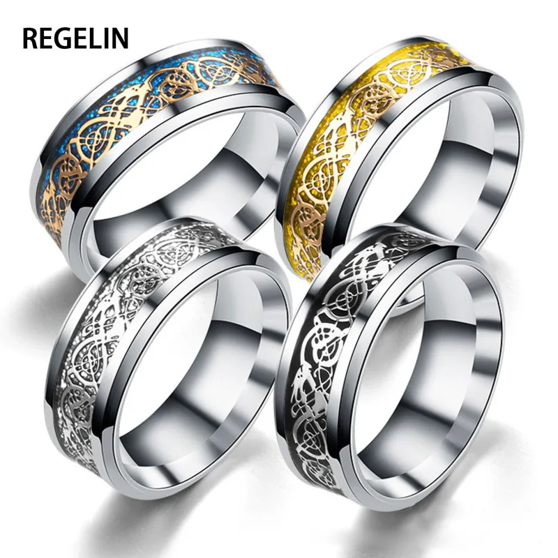 

REGELIN Drop shipping Trendy Dragon 316L stainless steel Ring Mens Jewelry For Men and Woman 5colors For Men Gift