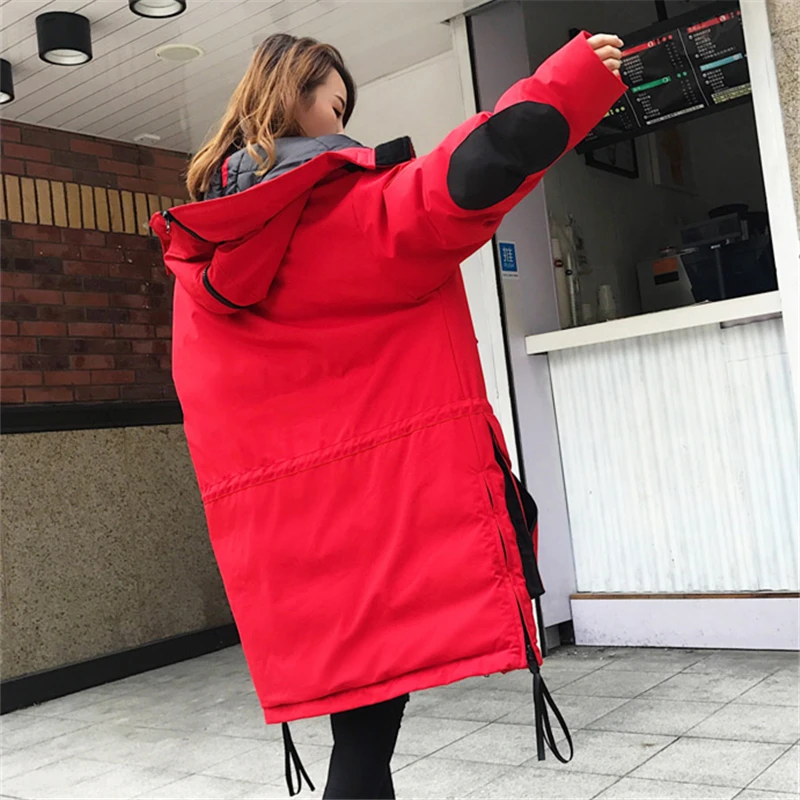 Taille Hjb291 Nouveau Longue Manteau De Bas red À 2018 Black Plus Marée Outillage Vers Le Les Section Hiver Lâche Sur Genoux Veste Femmes Couple Mode Capuchon OqIxwTg