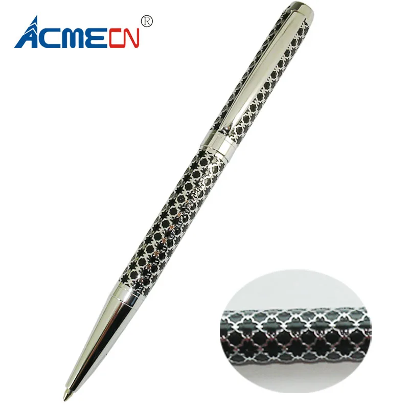 Unique Design Brass Ballpoint Pen Embossing Pattern 28g with brand refill Metal Slim Unisex