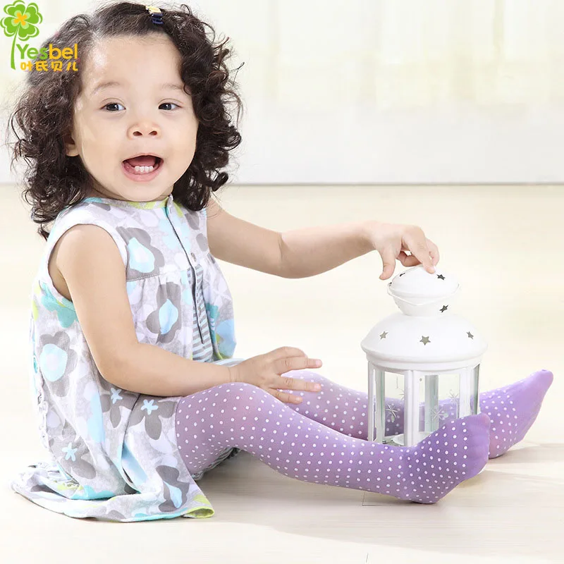 baby girls purple polka dots printed nylon silky tights, in stock