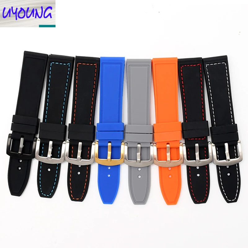 

High Quality Rubber Silicone Watch Band Universal Flat Watch 20 22 24mm Black Blue Orange WatchBand