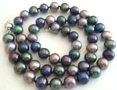 

HOT## Wholesale FREE SHIPPING AAA 17"9-10mm natural Tahitian black Pearl Necklace