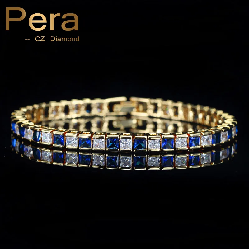 Pera, модные женские вечерние, королевские цепочки и звенья, золотой цвет, ювелирные изделия, белый и синий, большой квадрат, кубический цирконий, браслет для женщин, B102