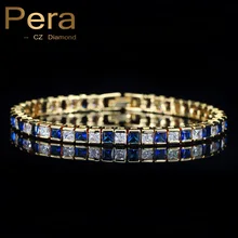 Pera, модные женские вечерние, королевские цепочки и звенья, золотой цвет, ювелирные изделия, белый и синий, большой квадрат, кубический цирконий, браслет для женщин, B102
