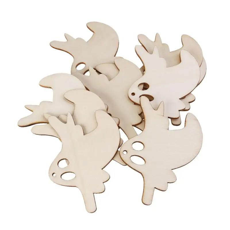 

10pcs Wooden Embellishments Halloween Decoration Flying Ghost Pattern Pendant with Hemp Ropes