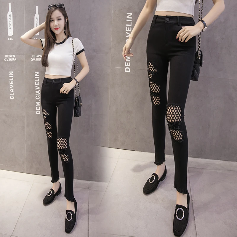 fashion elegant simple pocket pure color hole legginghole leggings