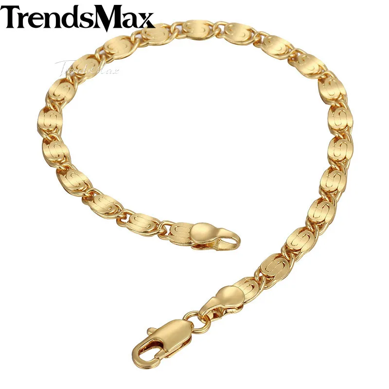Trendsmax 585 розовое золото цвет: желтый, белый Золотое покрытие женский браслет цепочка с улиткой 4 мм 18 см 20 см 23 см GB263A