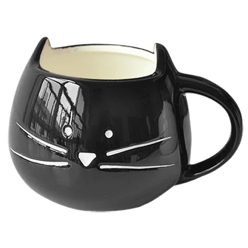 Кофейная чашка, белая кошка, животные, молочная чашка, керамическая кружка для влюбленных, милый подарок на день рождения, Рождественский подарок(черный