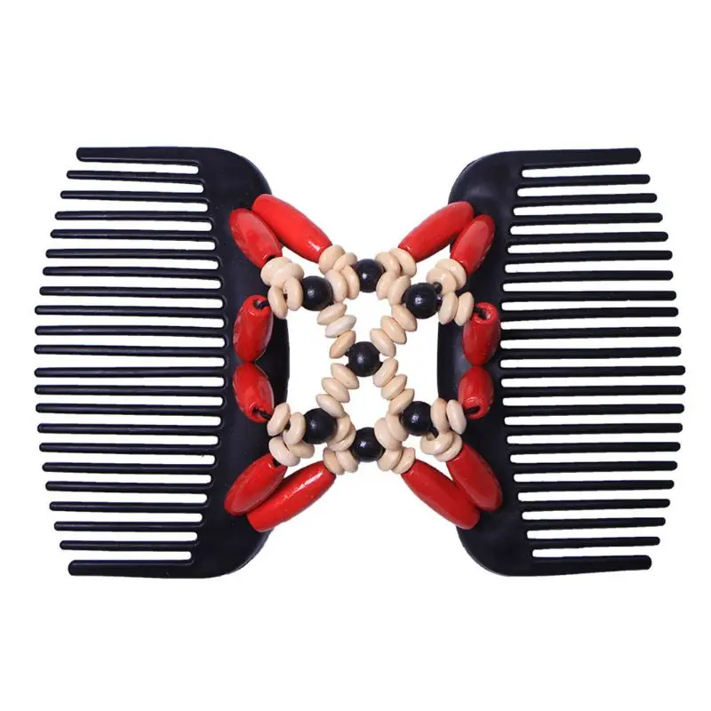 

Wood Magic Comb Double Elastic Beaded Vintage Women Headwear Bun Hair Easy Updo