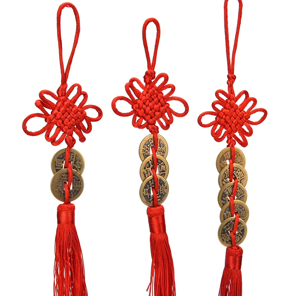 

5 Styles Ancien 1/2/3/5/6 Copper Coins Red Chinese Knot Feng Shui Wealth Success Lucky Charm Home Car Decoration