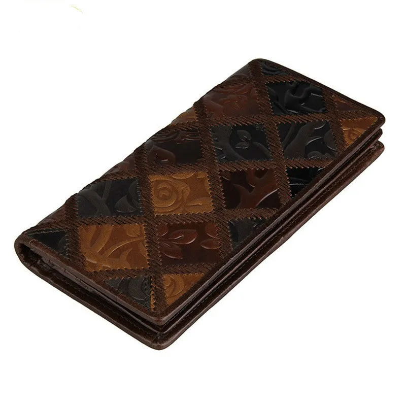 

Vintage Cowhide Personality Colorful Leather Stitching Pattern Long Women And Men Wallets Unisex Purse PR088090