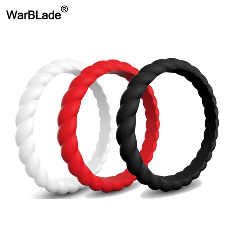 3mm Thin Braided Silicone Ring Fashion Sports Hypoallergenic Crossfit Flexible Woven Rubber Finger Ring For Women Wedding Rings 