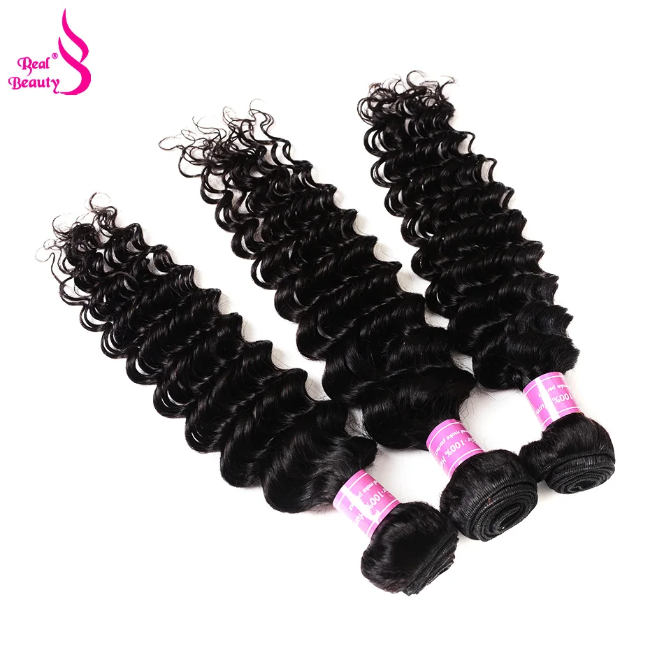 Real Beauty Peruvian Deep Wave Hair With Swiss Lace Closure 4Pcs Human Hair Weaves Remy Hair Bundles With Closure 8-30 (5)