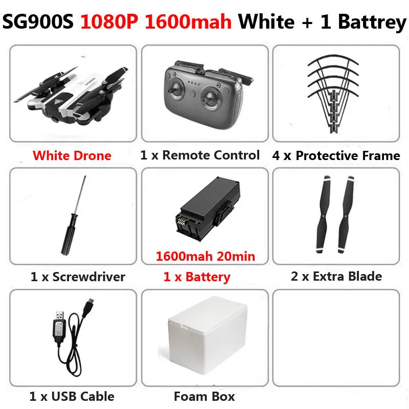 SG900-S gps складной Профессиональный Дрон 1080P с камерой 720P HD селфи WiFi FPV широкоугольный Радиоуправляемый квадрокоптер Вертолет игрушка VS F11 - Цвет: 1600 White 1080P 1B