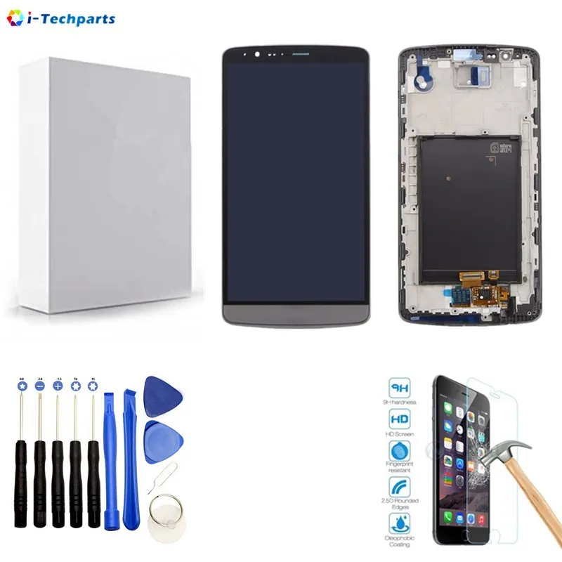 

i-TechParts Original For LG G3 D855 D850 LCD Display + Touch Digitizer Screen with Frame Replacement, Black White Gold