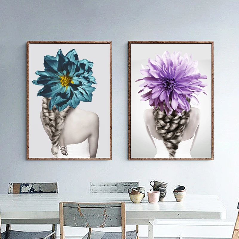 

SELFLESSLY Flower Girl Pictures Canvas Painting Wall Art For Living Room,Girls' room Canvas Prints Nordic Poster Unframed