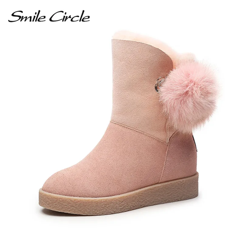 

Smile Circle Winter Boots Suede Leather Snow Boots Women Fashion Fur ball Ankle Boots Waterproof Wool Warm Platform Wedges shoes