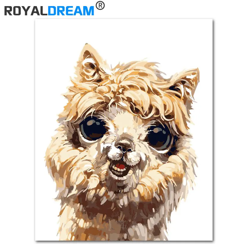 ROYALDREAM Wow-альпака милые животные DIY Краска ing по номерам набор краски на холсте Живопись, каллиграфия для домашнего декора - Цвет: wa-tuotuo