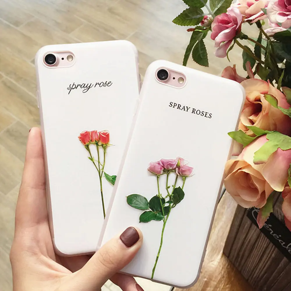 

New Fashion Simple Flowers Leaves Phone Case For iPhone 8 7 6 6s Plus Soft TPU Back Case Cover For iphone X Mobile Shell Women