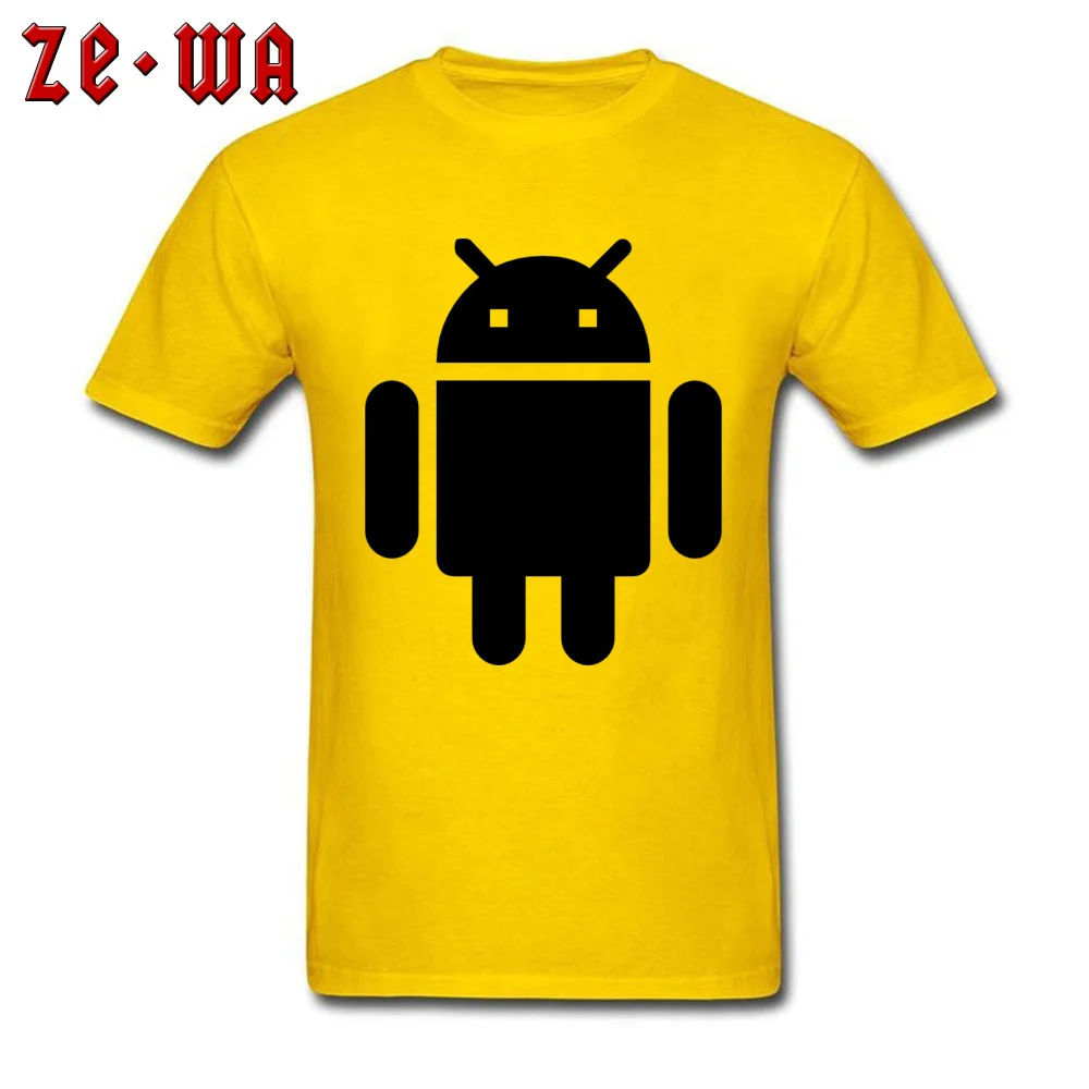 Comics T-Shirt Funny Crew Neck Android Cotton Male Tops T Shirt Classic Short Sleeve Tops Shirts Free Shipping Android yellow