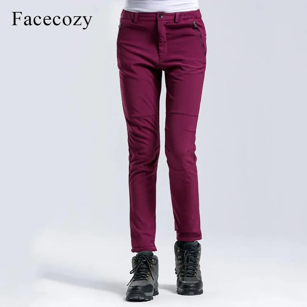 Purple Red Pants Facecozy, женские зимние утепленные уличные Походные штаны, облегающие ветрозащитные теплые флисовые брюки Софтшелл для кемпинга, лыжного туризма - Цвет: Purple Red Pants