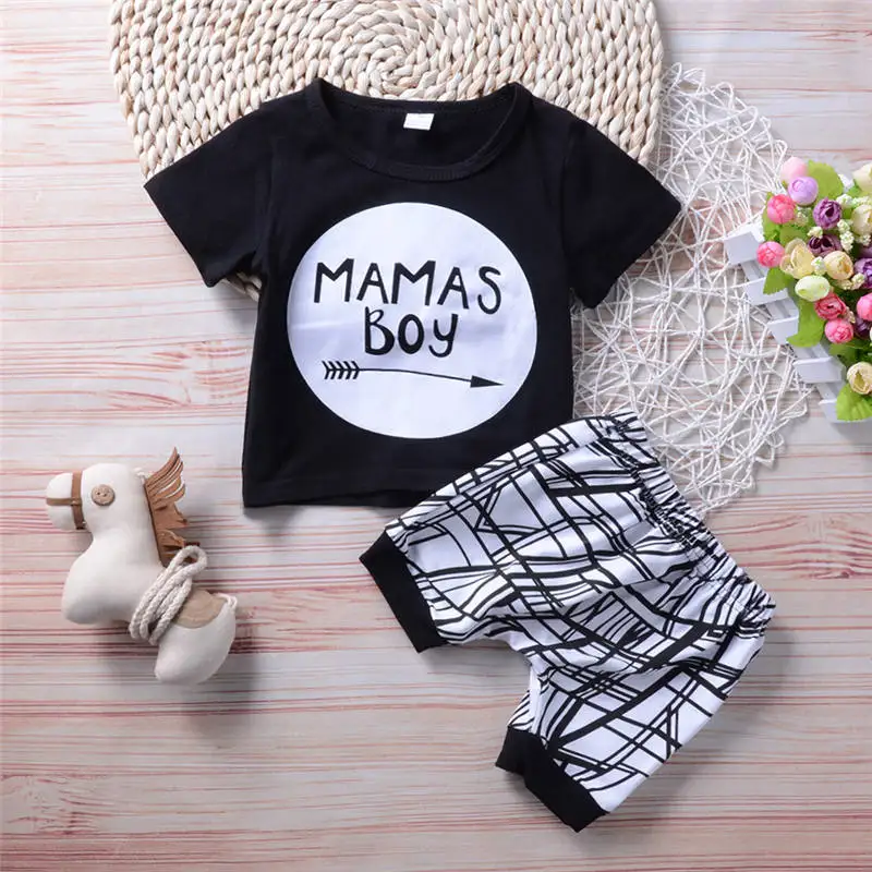 Cute Baby Boys clothes brand letter black T-shirt Tops+Pants Outfit baby boy Clothes Set cotton summer baby boys clothing set