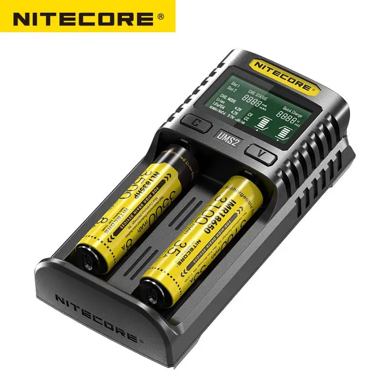  Cargador USB multicompatible con corriente de carga rápida NITECORE UMS2 inteligente de 2 ranuras Q