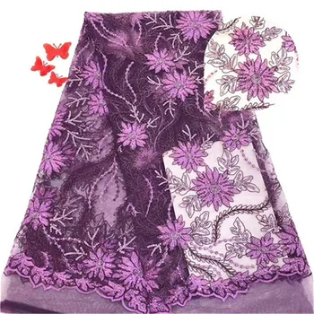 

White Color French purple Lace Fabric 2019 High Quality African Voile Flannel Lace Fraric With Sequins for Nigerian Wedding