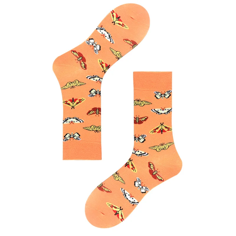 Забавные крутые хлопковые мужские носки в стиле Харадзюку, теплые носки для свадьбы, подарок, уличные носки в стиле хип-хоп, носки с животными, мужские носки большого размера, носки для пиццы - Цвет: butterfly
