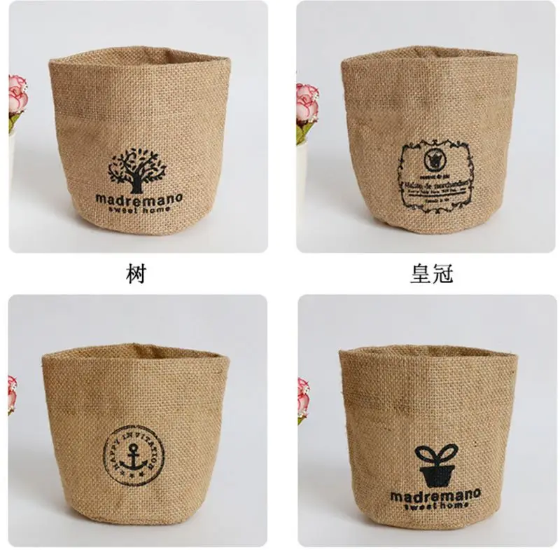 Small Sack jute Linen Sundries basket mini Cosmetic storage bag Storage basket Home Decor 12x12cm S11