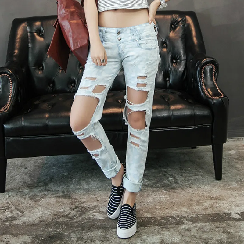 2019 Distressed Broken Ripped Denim Jeans Plus Size Tore Lousy