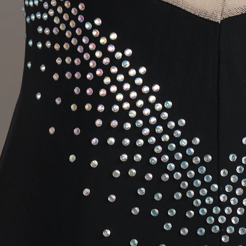 2018 индивидуальный заказ бальное платье одежда с длинным рукавом сетки + горный хрусталь для Сальса Самба костюмы бальных