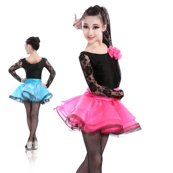 

Girls Kids Salsa Tango Latin Dance Dresses Children Fancy Dress Sexy Lace Long Sleeve Stage Rumba Cha-cha Modern Dance Costume