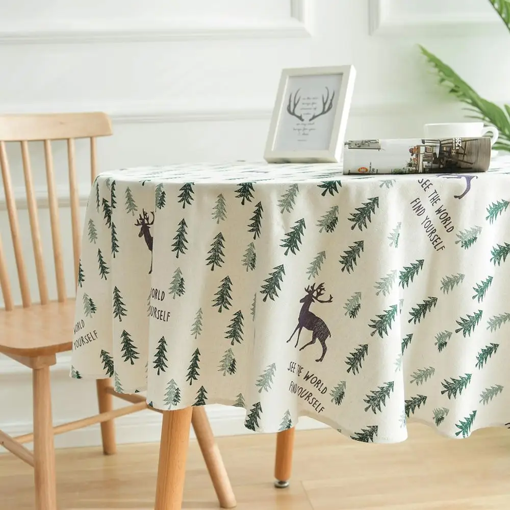 

Modern minimalist elk small fresh cotton and linen printed round tablecloth