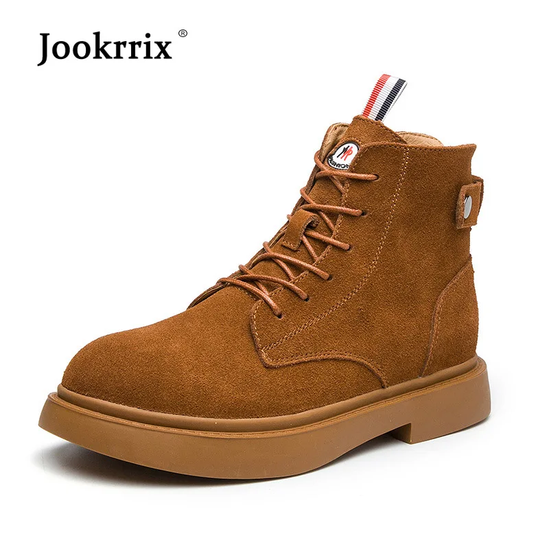 

Jookrrix New Casual Shoes Women Fashion Brand Martin Boots Real Leather Lady chaussure Cross-tied Female footware Ankle Boots
