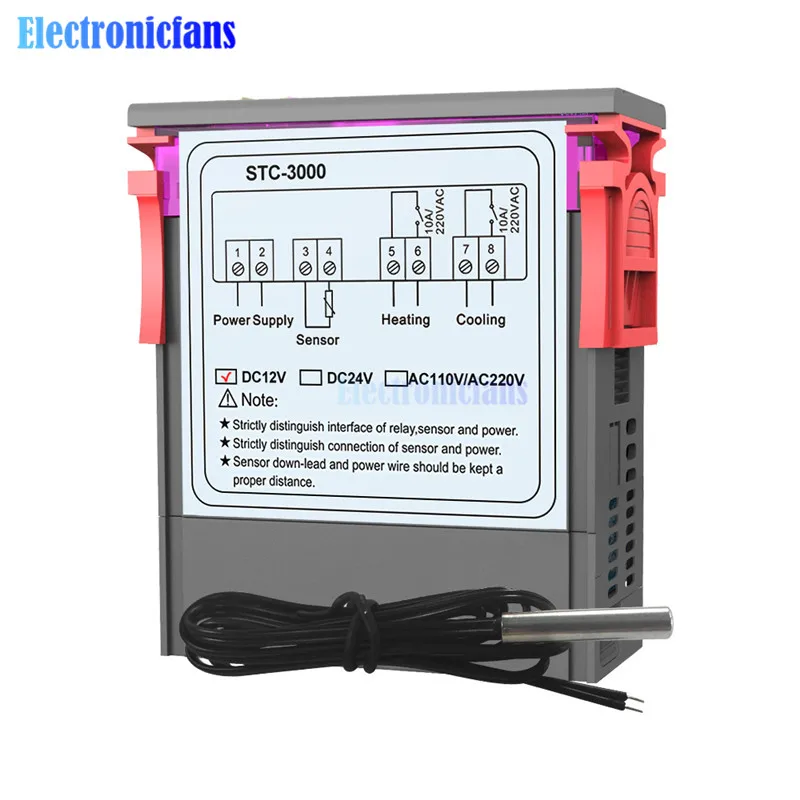 STC-3000 AC 110 V-220 V AC/DC 12V 24V светодиодный цифровой Температура Управление; термостат Управление w/нагревательные охладительные Сенсор измеритель влажности