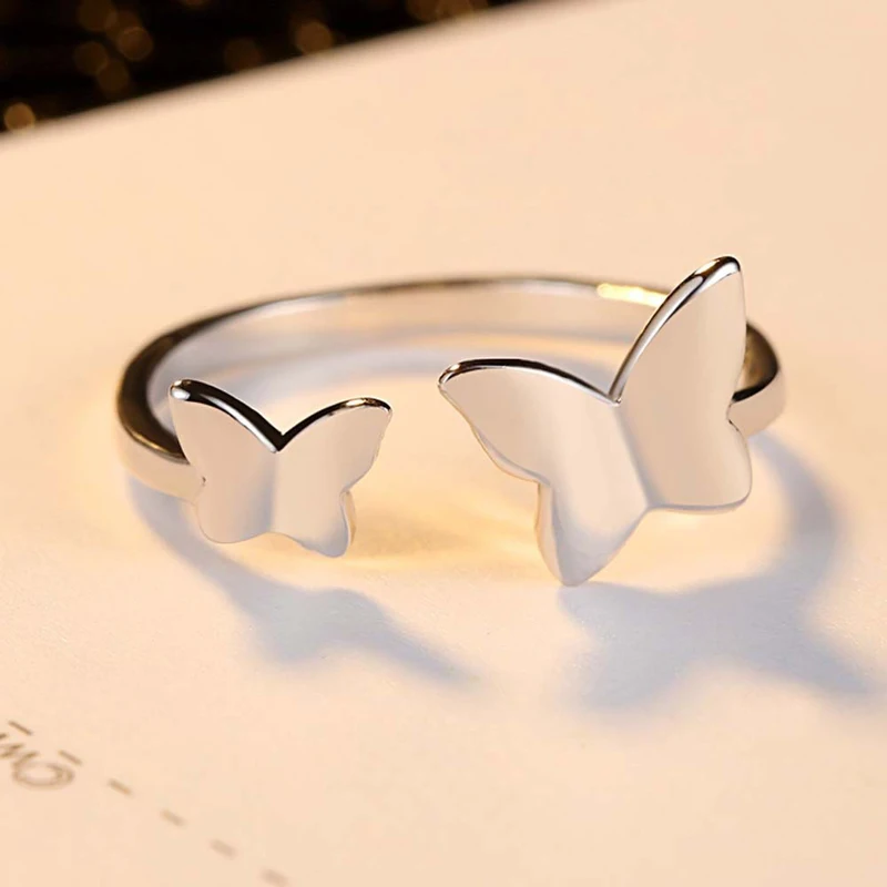CHUKUI Fashion Silver Color Double Butterfly Opening Adjustable Ring For Women Girls Wedding Bands Fashion Party Ring (3)