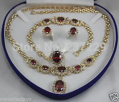 

DD Wholesale ^^^Women's jewelry rubine 18KGP Earring Bracelet Necklace Ring