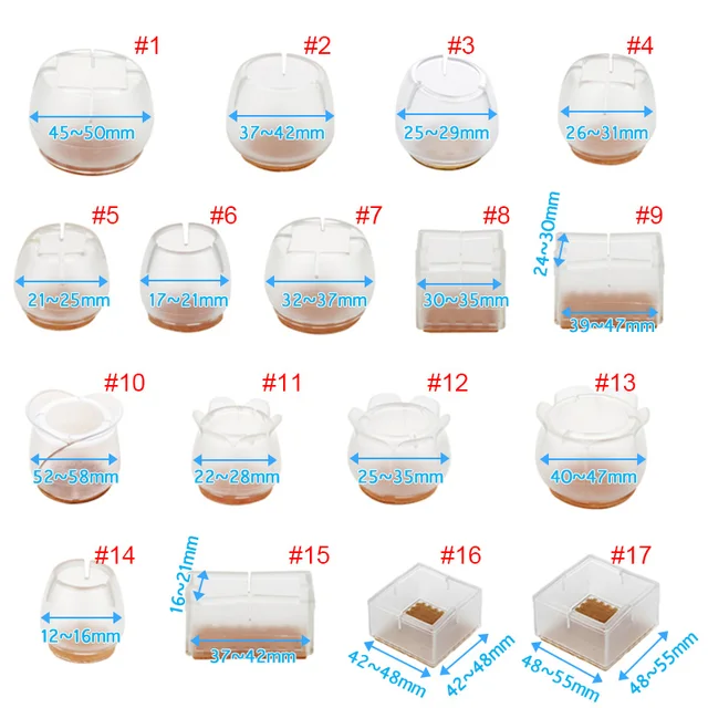 12Pcs Brand New Table Chair Leg Caps Assorted Round Square Rectangle Silicone Floor Protector Furniture Table Feet Covers 2