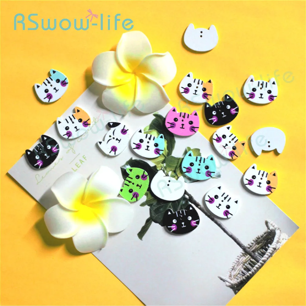 

50pcs pack Lovely Cartoon Colored Cat Buttons Children Sweater Decorative Buttons Wooden Colorful Buttons DIY Clothing Ornament