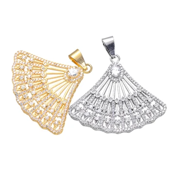 

High quality copper with AAA Austrian cubic zirconia crystal Fan-shaped big pendant for women necklace making party jewelry