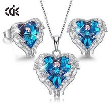 CDE 925 стерлингового серебра Женские Ювелирные наборы украшенные кристаллами комплект женского ожерелья Угол Сердце Ювелирные наборы