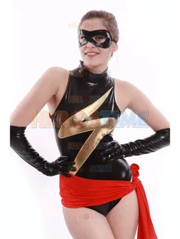

(SUP209)Sexy Black and Gold Shiny Metallic Ms. Marvel Female/Women/Girls Cosplay Zentai Superhero Suit Halloween Party Costume